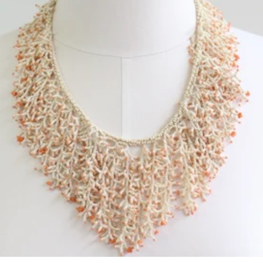 Vintage Banana Republic Coral and Creamy White Statement Necklace Branch Coral